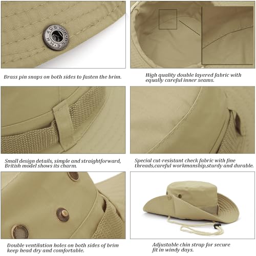 Sun Hats for Men Women, Fishing Hat UV Protection Wide Brim Bucket Hats Foldable Boonie Hat for Hiking Camping Safari - color: Brown