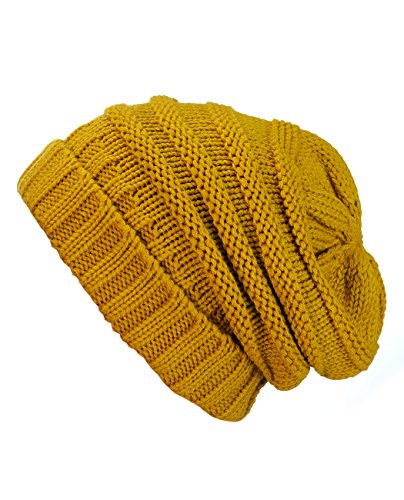 NYFASHION101 Slouch Wrinkled Beanie Cap Slouchy Skull Hat - color: Mustard