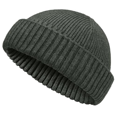 vidsel 50% Wool Double Cuff Beanie Hat for Men Women, Warm Winter Knit Cap - color: Dark Gray