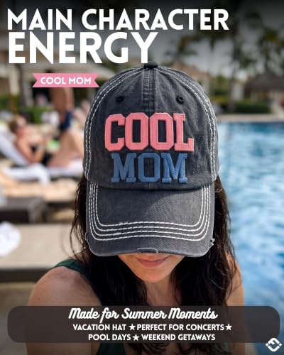 Funky Junque Distressed Baseball Cap, Vintage Embroidered Dad Hat - color: Cool Mom - Black