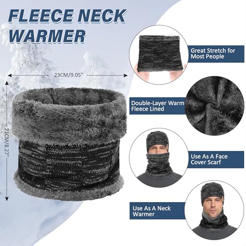 FZ FANTASTIC ZONE Men's Winter Beanie Hats Neck Warmer Warm Infinity Scarf - color: Black