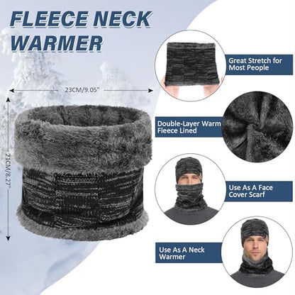 FZ FANTASTIC ZONE Men's Winter Beanie Hats Neck Warmer Warm Infinity Scarf - color: Black
