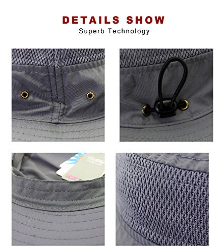 EONPOW Fishing Hats Windproof UPF50+ UV Protection Bucket Beach Mesh Sun Hat 56-61cm - color: Dark Gray