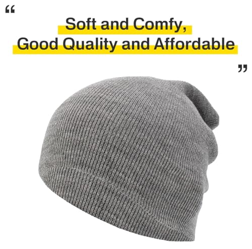 KBETHOS Made in USA Classic Men's Women's Cuffed Folded Acrylic Knit Beanie Hat Solid Unisex Cold - color: Light Gray Solid Long Beanie