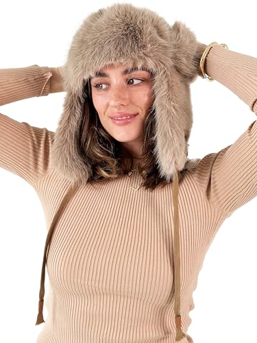 CATCHY & CRAFTY Faux Fur Trapper Hat for Women Fluffy Winter Hats Earflap