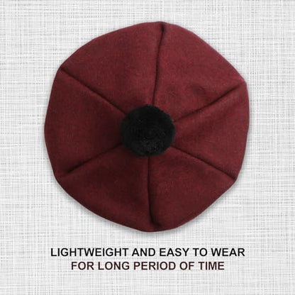 Scottish Tam O’ Shanter Hat Tartan Bonnet Pom Pom Wool Flat Cap One Size - color: Burgundy