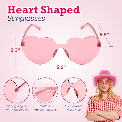 4E's Novelty Cowboy Hat with feathers With Heart Shaped Sunglasses for Women, Felt Cowgirl Hat for Party Costume Dress Up - color: Pink