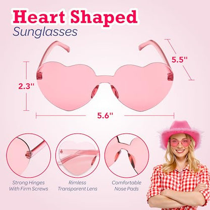 4E's Novelty Cowboy Hat with feathers With Heart Shaped Sunglasses for Women, Felt Cowgirl Hat for Party Costume Dress Up - color: Pink