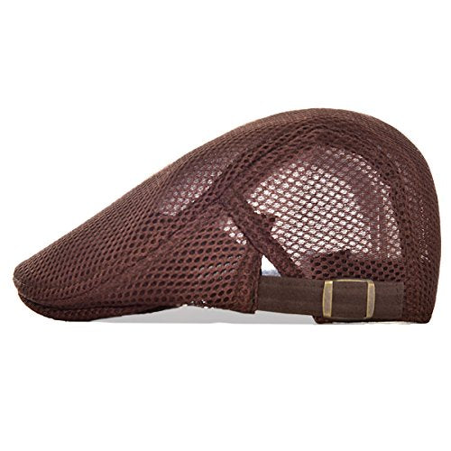 VOBOOM Men Mesh Newsboy Flat Cap Ivy Cabbie Newsboy Cap - color: Coffee