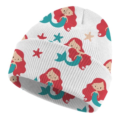 Kids Beanie Knit Hat Winter Unisex Cuffed Beanies Skull Cap Warm Double Layer Thick Acrylic Cute for Girls Boys - color: Mermaid