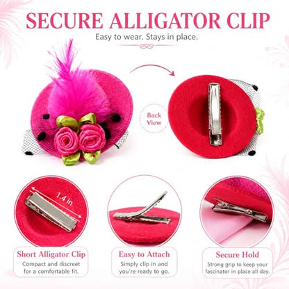 Women's Mini Top Hat Fascinator Hair Clips with Feather