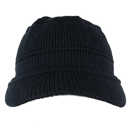 Army Style Acrylic Cadet Winter Beanie Hat with Visor - color: Navy