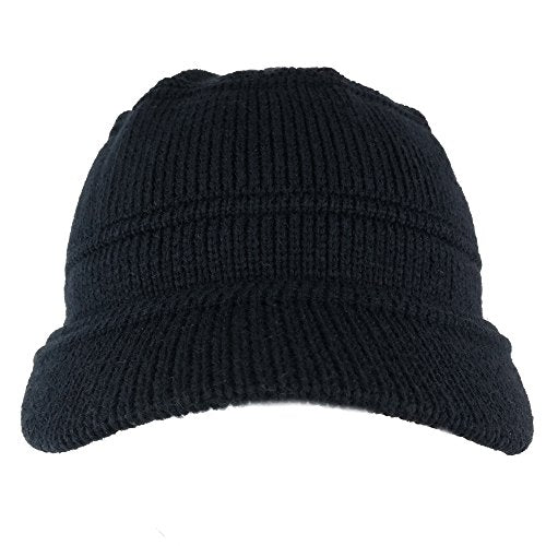 Army Style Acrylic Cadet Winter Beanie Hat with Visor - color: Navy
