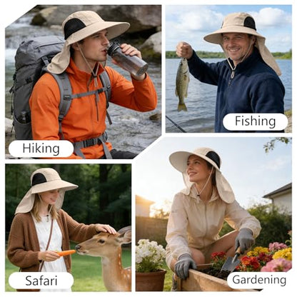 Sun Hat for Men Women with Neck Flap,UPF 50+ UV Protection Fishing Hat - color: 1pack-beige