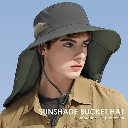 Outdoor Sun Hat Detachable Neck Face Flap UPF 50+UV Protection Visor Fishing Hats with Neck Flap for Men & Women - color: Dark Grey