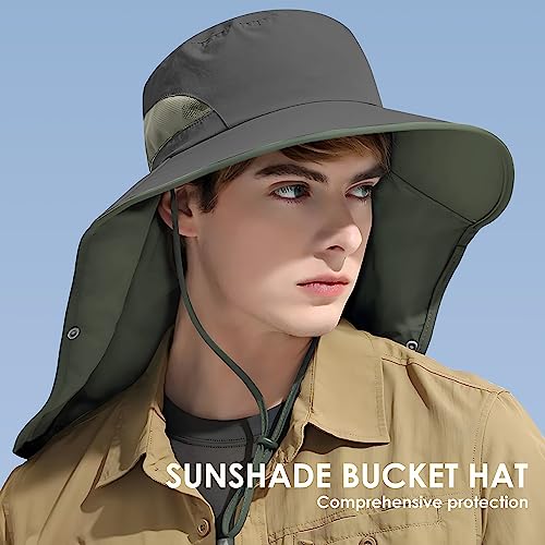 Outdoor Sun Hat Detachable Neck Face Flap UPF 50+UV Protection Visor Fishing Hats with Neck Flap for Men & Women - color: Dark Grey