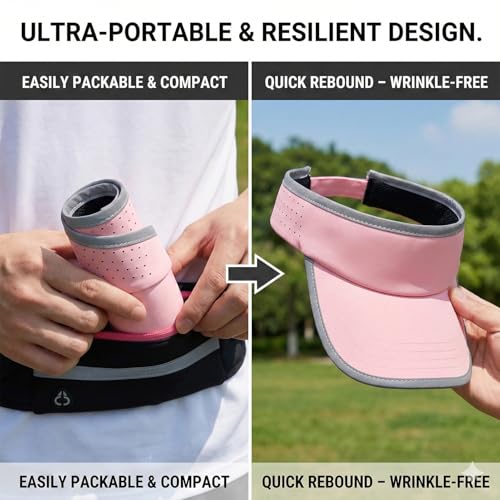 Reflective Brim Quick Dry Lightweight Visor Hat - color: Pink & Light Gray