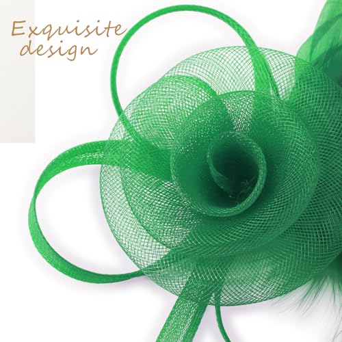 DRESHOW Fascinators Hats for Women Tulle Feather Tea Party Fascinator Hats - color: Green