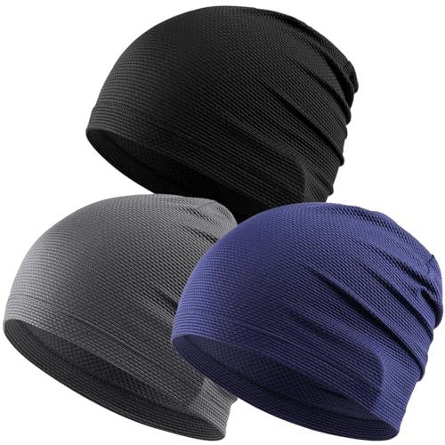 Justrideon 3-Pack Cooling Skull Cap Breathable 3D Honeycomb Mesh Men Women - color: Black + Gray + Royal Blue