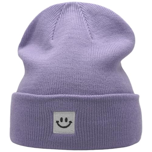 55cube Unisex Winter Beanie Hats Warm Thick Knit Cuffed Skullcaps - color: Light Purple