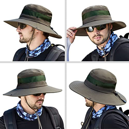 Muryobao Men's Boonie Hat UPF 50+ Summer Sun Hat UV Protection Wide Brim Waterproof Bucket Hat for Beach Fishing Cap - color: Army Green