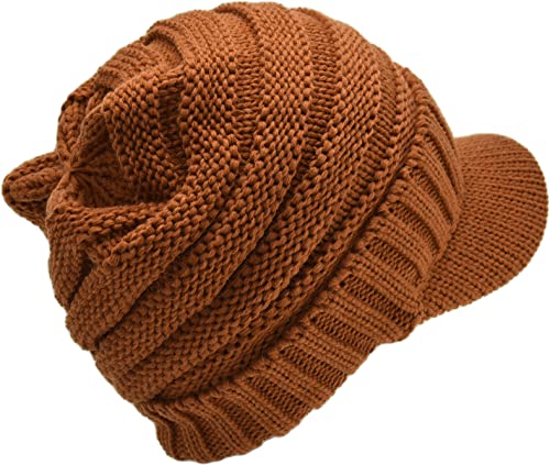 C.C Trendy Warm Oversized Chunky Soft Oversized Ribbed Slouchy Knit Hat with Visor Brim - color: Clay