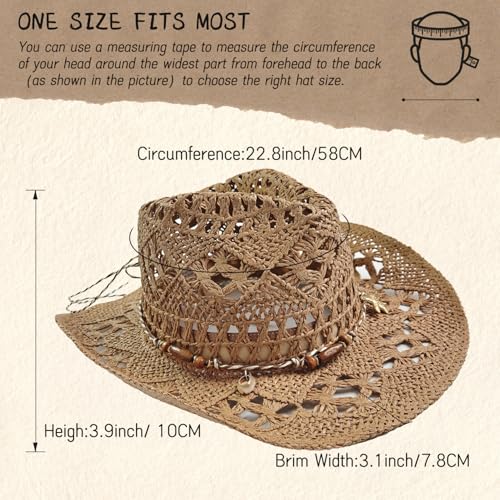 Straw Cowboy Hat for Women, Cowgirl Hat Wide Brim Western Cowboy Hat - color: Style4