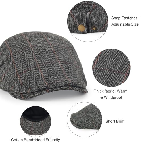 3Pcs Cotton Newsboy Hat for Men Cool Adjustable Flat Cap - color: Plaid-lightgrey+darkgrey+brown
