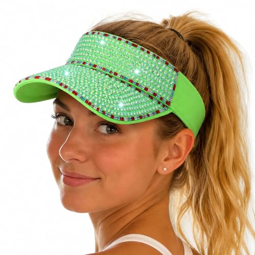 Shiny Women's Bling Rhinestone Visor Sun Protection for Tennis Golf Beach - color: Greenabcolorf