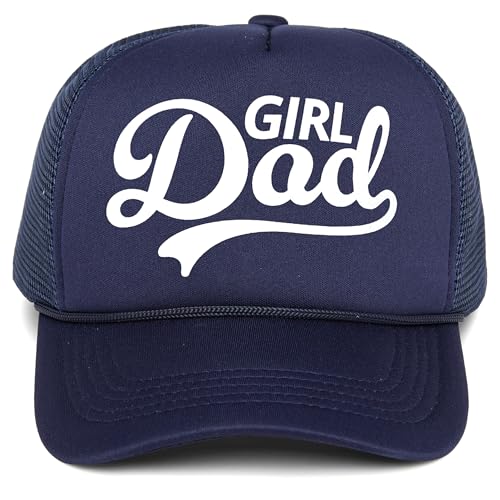 Funky Junque Premium Mesh Snapback Trucker Hat - Stylish Comfort for All - Patriotic, Humor & More - color: Girl Dad (Navy)