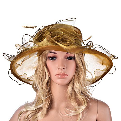 Lawliet Womens Flower Wedding Occasion Wide Brim Church Dress Sun Hat A341 - color: Gold, size: One Size