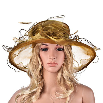 Lawliet Womens Flower Wedding Occasion Wide Brim Church Dress Sun Hat A341 - color: Gold, size: One Size