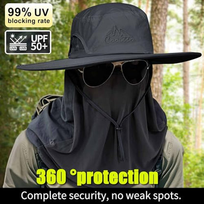 Cooltto L/XL/XXL Wide Brim Sun Hat UPF 50+ UV Protection Boonie Hat - color: Slate Grey, size: Medium-Large