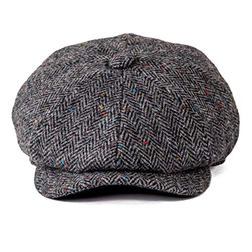 BOTVELA Men's 8 Panel Wool Blend Newsboy Flat Cap - color: Flecked Grey, size: 7 3/8