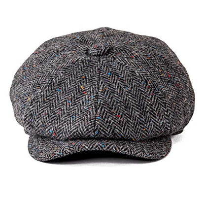BOTVELA Men's 8 Panel Wool Blend Newsboy Flat Cap - color: Flecked Grey, size: 7 1/8