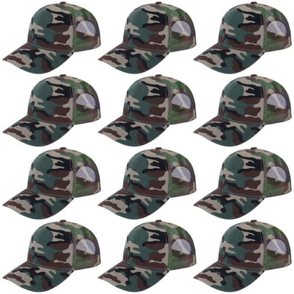 ZH 12 Pack Mesh Trucker Hats, Bulk Baseball Caps for Men and Women, Trucker Cap Wholesale - color: Camo
