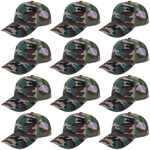 ZH 12 Pack Mesh Trucker Hats, Bulk Baseball Caps for Men and Women, Trucker Cap Wholesale - color: Camo