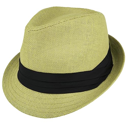 Gelante Summer Fedora Panama Straw Hats with Black Band - color: Yellow, size: Large-X-Large