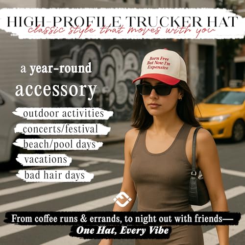 Funky Junque Adult Trucker Snapback Hat 2-Tone Baseball Cap - color: Born Free But Now I'm Expensive - Red/Beige