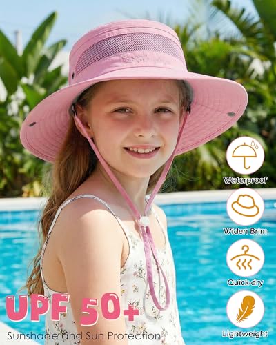 HONGTEYA Kids Sun Hat UPF 50+ Toddler Bucket Summer Hat Fishing Outdoor - color: Light Pink, size: 5-13 Years
