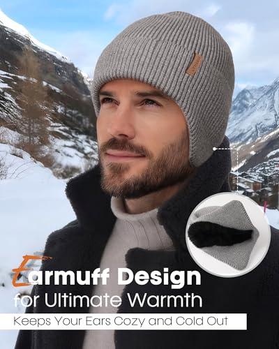 FURTALK Mens Winter Fleece Lined Beanie with Earflaps - color: Dark Grey