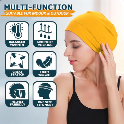 Headshion 100% Cotton Skull Caps Beanie Sleeping Hats for Men Women - color: Gold & Lemon Yellow