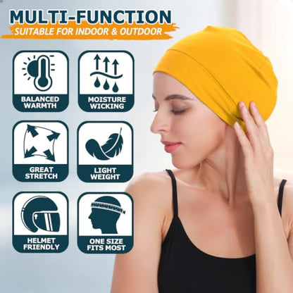 Headshion 100% Cotton Skull Caps Beanie Sleeping Hats for Men Women - color: Gold & Lemon Yellow
