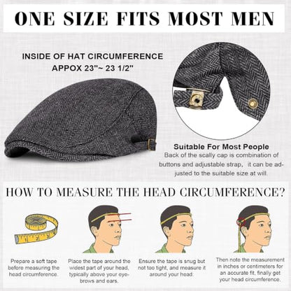 Senker Fashion 2 Pack Newsboy Cap for Men, Wool Blend Tweed Flat Cap - color: Black Blue