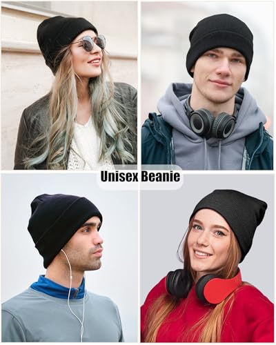 ROYBENS Warm Wool Beanie for Men Women, Thick Fleece Lined Knit Winter Hat - color: 1pcs Black