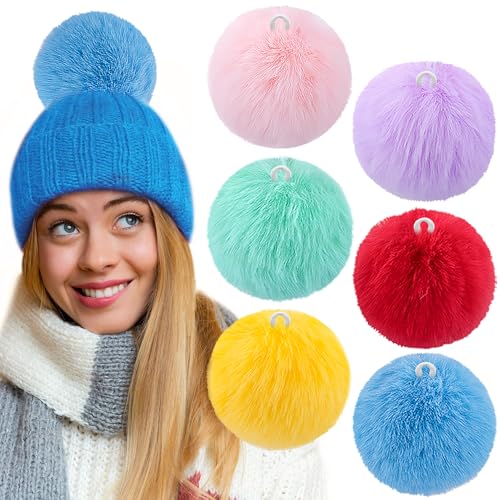 BQTQ 6 Pcs 4 Inch Large Faux Rabbit Fur Pom Pom with Elastic Loop (Rainbow) - color: Rainbow