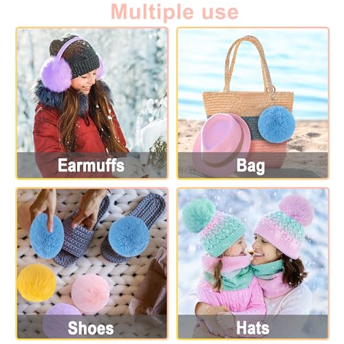 BQTQ 6 Pcs 4 Inch Large Faux Rabbit Fur Pom Pom with Elastic Loop (Rainbow) - color: Rainbow