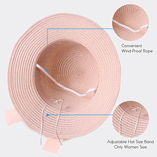 Zsedrut Women,Little Girls Straw Sun Hat Summer Beach Cap Foldable Visor Floppy Hats Wide Brim with Bowknot - color: Pink Bow, size: 2-4T