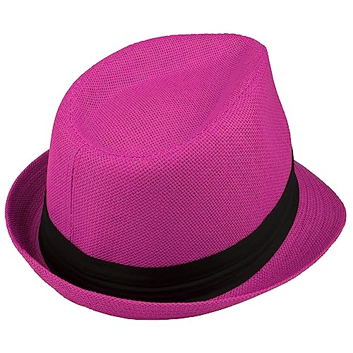 Gelante Summer Fedora Panama Straw Hats with Black Band - color: Pink, size: Small-Medium