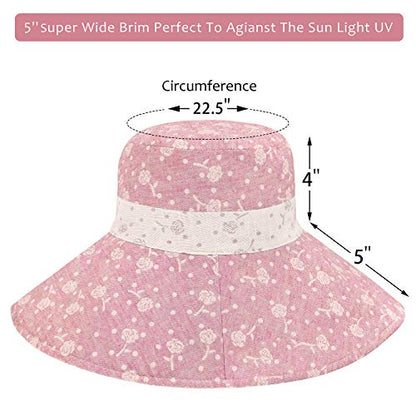 Womens 5'' Super Wide Brim Sun Hats Summer UPF 50+ Beach Hat Foldable Floppy Rose Cap - color: Red